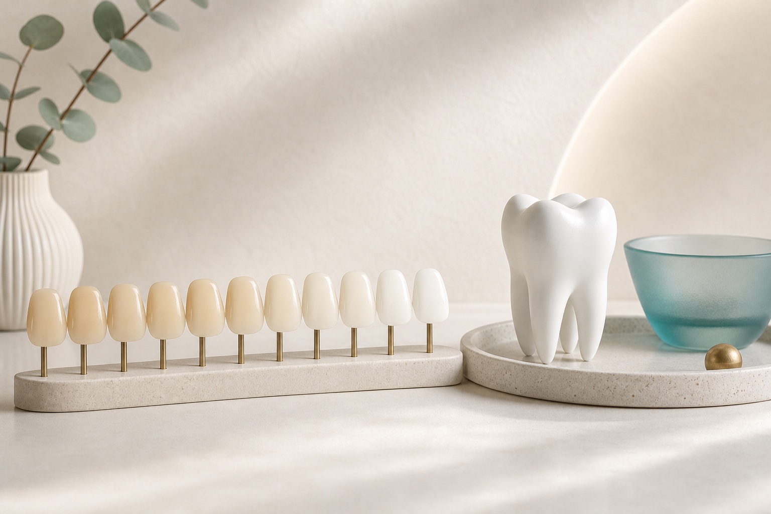 Premium tooth shade guide progressing through realistic natural tooth colours